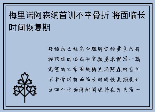 梅里诺阿森纳首训不幸骨折 将面临长时间恢复期 梅里诺阿森纳首训不幸骨折 将面临长时间恢复期